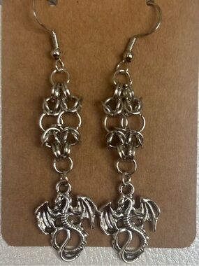 Silver Dragon Dangle Earrings